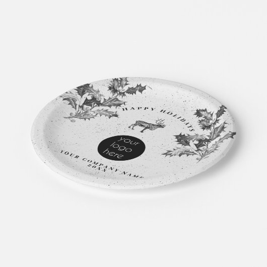 素朴白黒ホリデービジネスロゴクリスマス ペーパープレート (アングル)