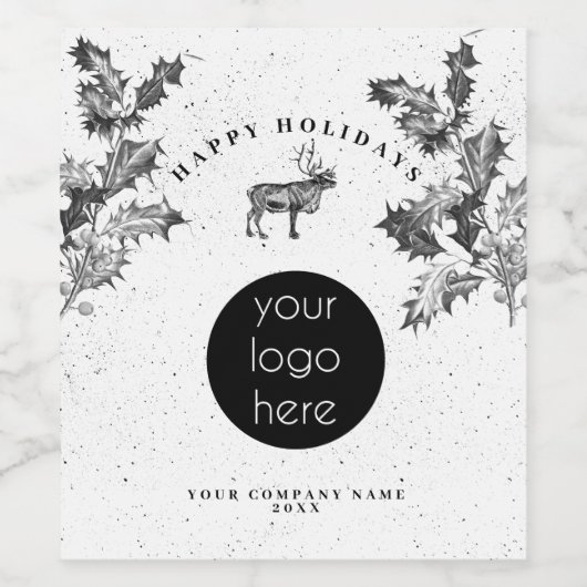 素朴白黒ホリデービジネスロゴクリスマス ワインラベル (シングルラベル)