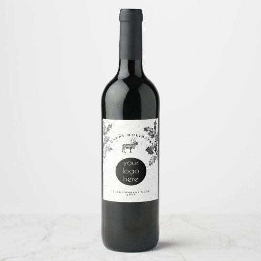 素朴白黒ホリデービジネスロゴクリスマス ワインラベル (正面)