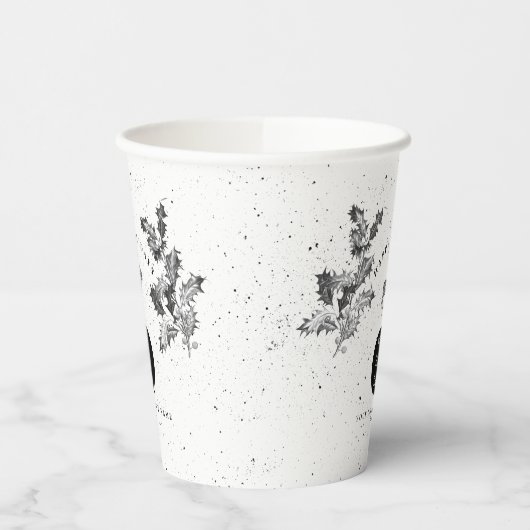 素朴白黒ホリデービジネスロゴクリスマス 紙コップ (左)