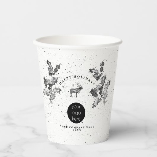 素朴白黒ホリデービジネスロゴクリスマス 紙コップ (正面)