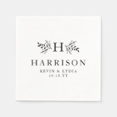 素朴白黒モノグラ結婚ム日付 スタンダードカクテルナプキン (正面)