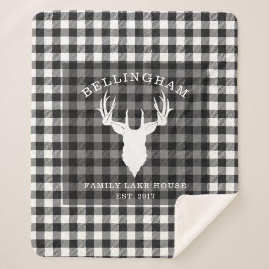 素朴白黒レイクハウスプレッドファミリー シェルパブランケット (正面)