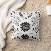 素朴白黒ヴィンテージモダンフローラ クッション (ブランケット)