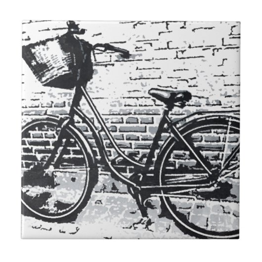 素朴白黒ヴィンテージ自転車 タイル (正面)
