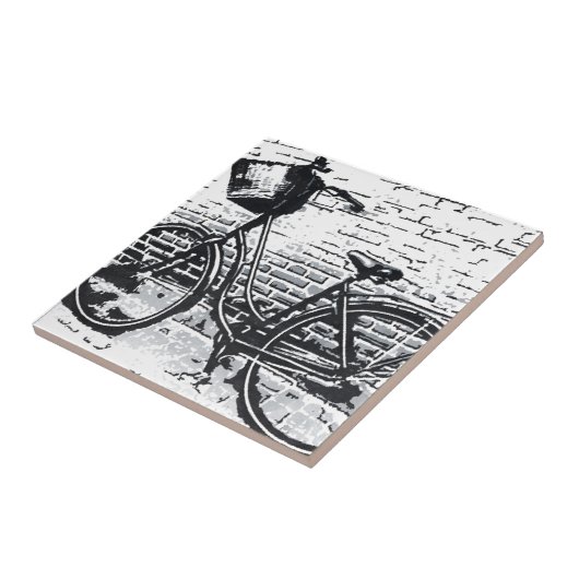 素朴白黒ヴィンテージ自転車 タイル (側面)