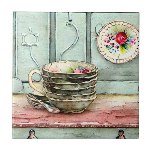 素朴皿のクール手工芸イラストレーション タイル (正面)