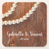 素朴真珠と納屋の木材カントリーウェディング スクエアペーパーコースター (正面)