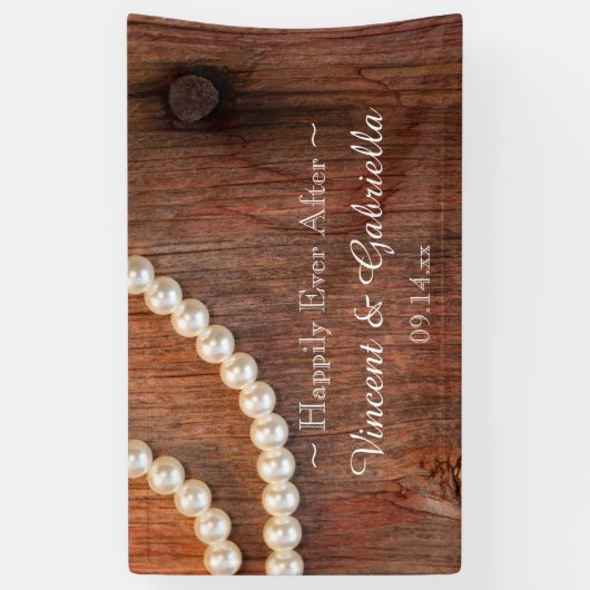 素朴真珠と納屋の木材カントリーウェディング 横断幕 (縦)