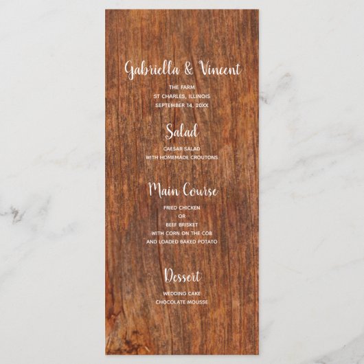 素朴真珠と納屋の木材カントリー結婚式メニュー メニュー (裏面)