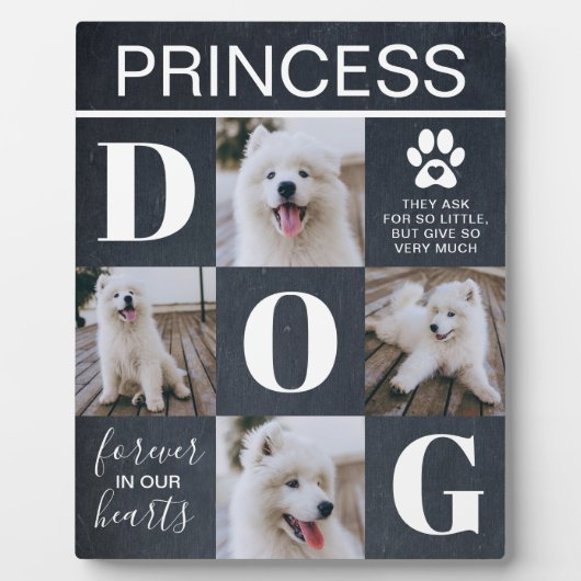 素朴石板犬メモリアル4写真 フォトプラーク (正面)