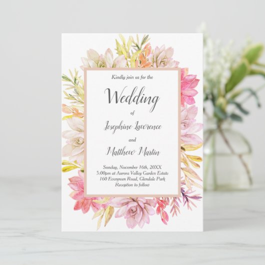 素朴砂漠多肉結婚式招待状 招待状 (スタンド正面)