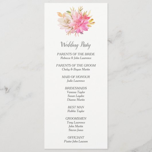 素朴砂漠多肉結婚式 プログラム (裏面)