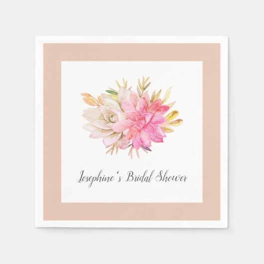 素朴砂漠多肉類ブライダルシャワー スタンダードカクテルナプキン (正面)