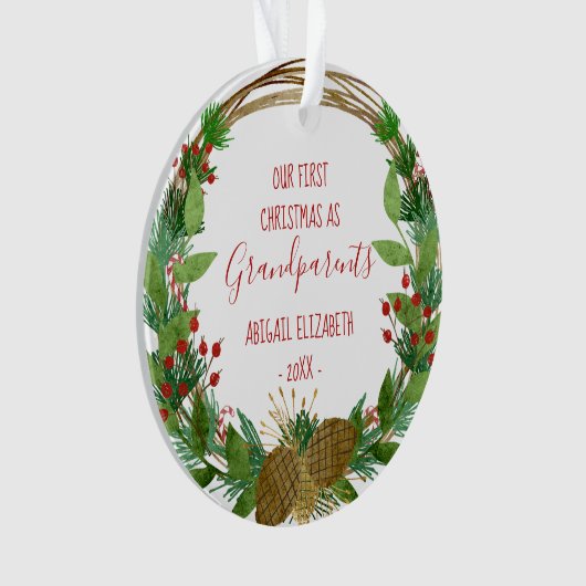 素朴祖父母クリスマスベビー写真の追加 オーナメント (正面)