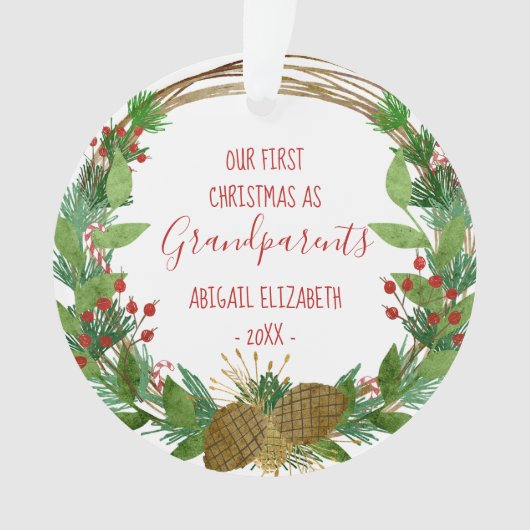 素朴祖父母クリスマスベビー写真の追加 オーナメント (正面)
