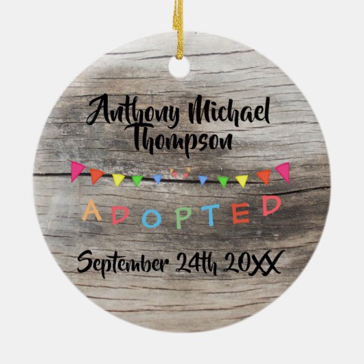 素朴私は-旗のカスタムの名前日付採用されました セラミックオーナメント (裏面)