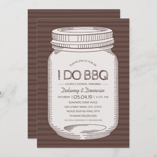 素朴私はBBQのヴィンテージのメーソンジャーのカップルのシャワーをします 招待状 (正面/裏面)