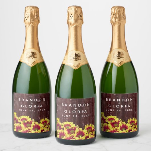 素朴秋のひまわり結婚は スパークリングワインラベル (ボトル)