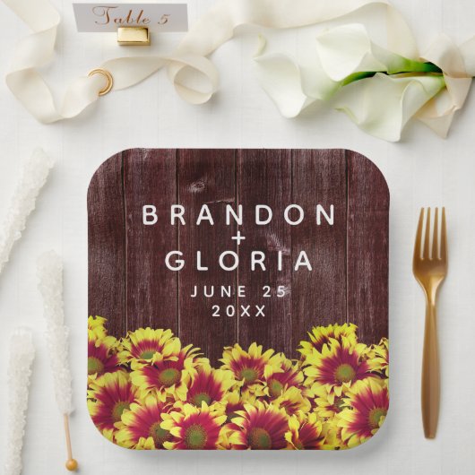 素朴秋のひまわり結婚は ペーパープレート (ウェディング)