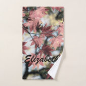 素朴秋のカエデ離れの赤いピンク バスタオルセット (ハンドタオル)