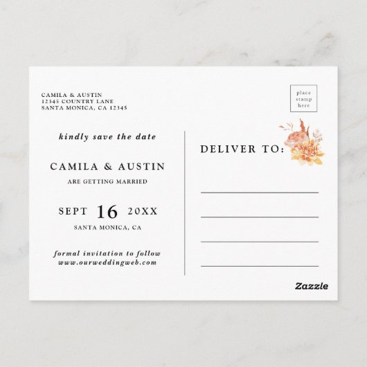 素朴秋の結婚フローラの写真の保存日付 ポストカード (裏面)