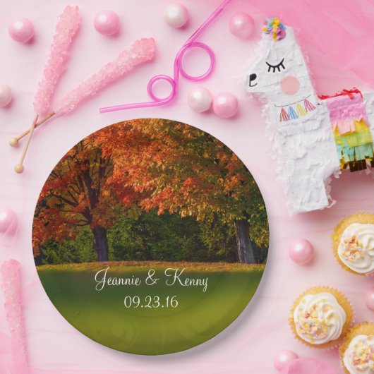 素朴秋の結婚式のパーソナライズ可能な名前日付 ペーパープレート (パーティー)