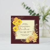 素朴秋の結婚式イエローワイルドバラ、ブルゴーニュ 招待状 (スタンド正面)