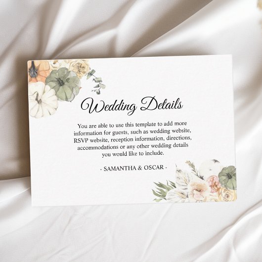 素朴秋の結婚式ウォーター色かぼちゃ エンクロージャーカード