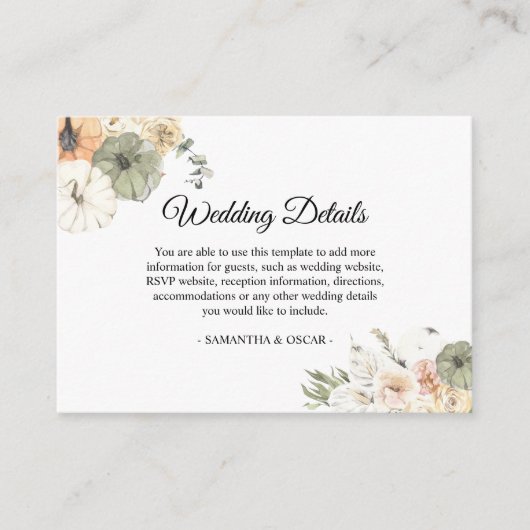 素朴秋の結婚式ウォーター色かぼちゃ エンクロージャーカード (正面)