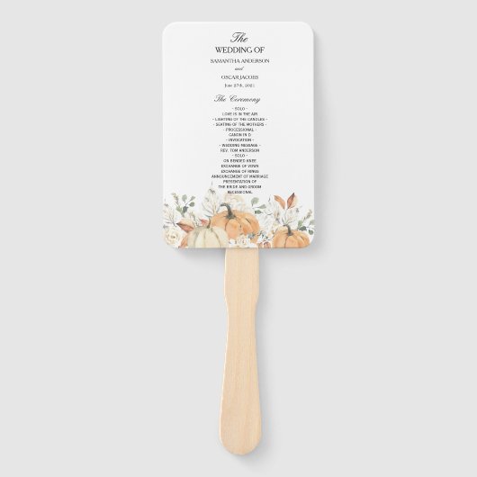 素朴秋の結婚式プログラムファン | パンプキンとフローラ ハンドファン (正面)