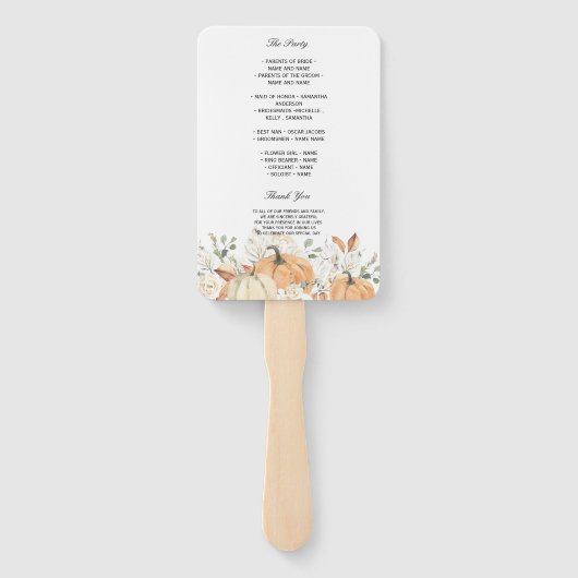 素朴秋の結婚式プログラムファン | パンプキンとフローラ ハンドファン (裏面)