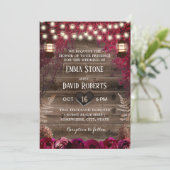 素朴秋の結婚式ランタンブルゴーニュ赤い花 招待状 (スタンド正面)