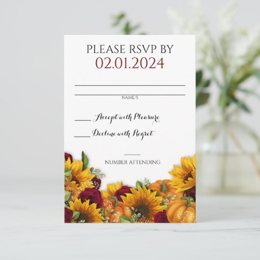 素朴秋の結婚式RSVPカード 出欠カード (スタンド正面)