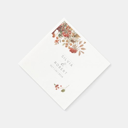 素朴秋の葉の水の色結婚の スタンダードカクテルナプキン (角)