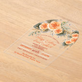 素朴秋の葉オレンジのフローラ秋結婚の アクリル招待状 (レイダウン)