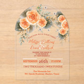 素朴秋の葉オレンジのフローラ秋結婚の アクリル招待状 (正面)