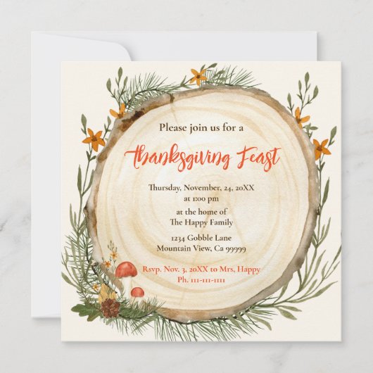 素朴秋の葉ヤナギ 招待状 (正面)