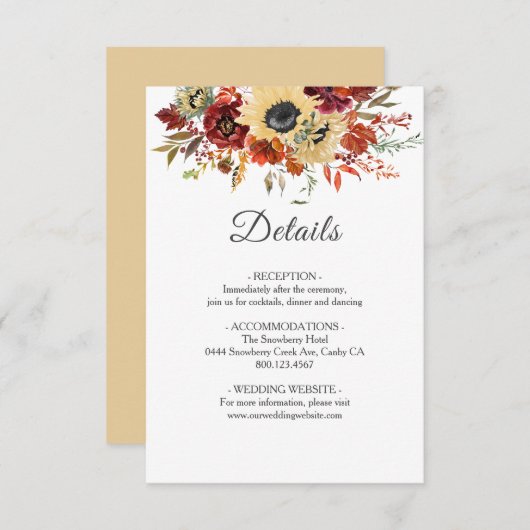 素朴秋ひまわりフローラパンプキン結婚ズ エンクロージャーカード (正面/裏面)