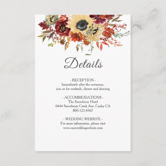 素朴秋ひまわりフローラパンプキン結婚ズ エンクロージャーカード (正面)