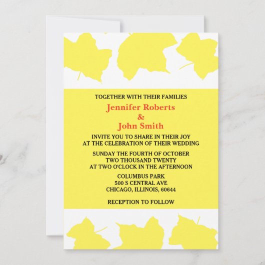 素朴秋イエローメープル葉ズボーカラフルホ 招待状 (正面)