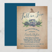 素朴秋インラブブルーフローラブライダルシャワー 招待状 (正面/裏面)