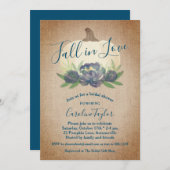 素朴秋インラブブルーフローラブライダルシャワー 招待状 (正面/裏面)
