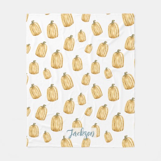 素朴秋ウォーター色オレンジカボチャ フリースブランケット (正面)