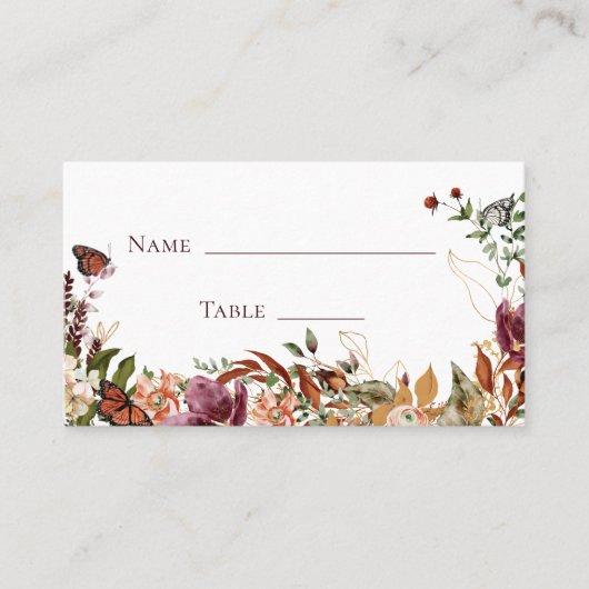 素朴秋ウォーター色フローラ&緑 プレイスカード (正面)