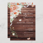 素朴秋ウッド&ピーチフローラブライダルシャワー 招待状 (正面/裏面)