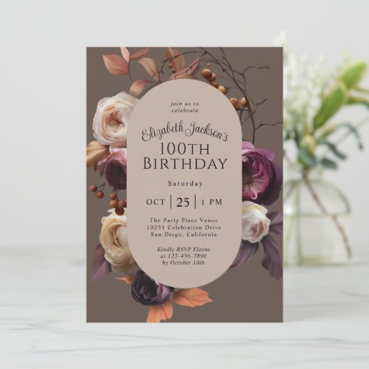 素朴秋エレガントフローラ100th誕生日パーティー 招待状 (スタンド正面)