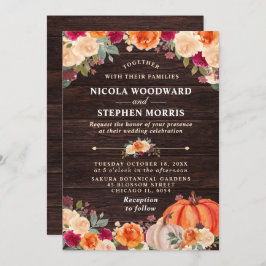 素朴秋オレンジカボチャフローラ結婚ズ 招待状