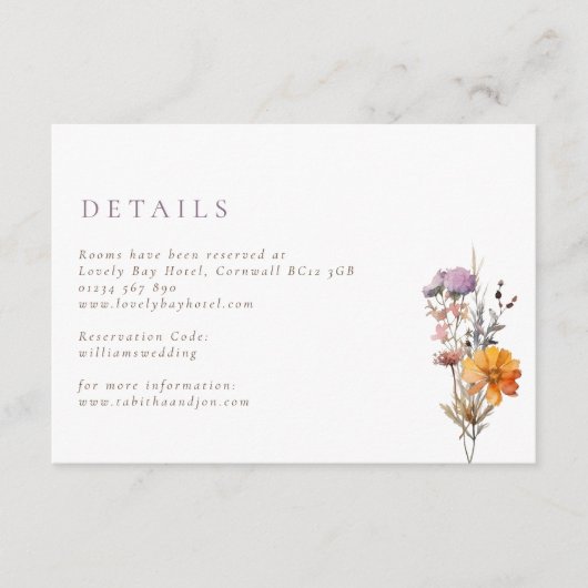 素朴秋オレンジ&パープルワイルドフラワー結婚ズ エンクロージャーカード (正面)