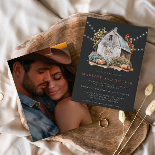 素朴秋カントリーBarn Lightsフォト結婚ズ 招待状